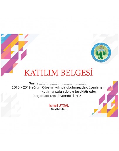 Bilim Fuarı Katılım Belgesi 2